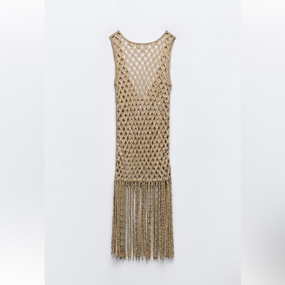NEW Zara Mesh Dress with Fringe - Picture 4 of 7